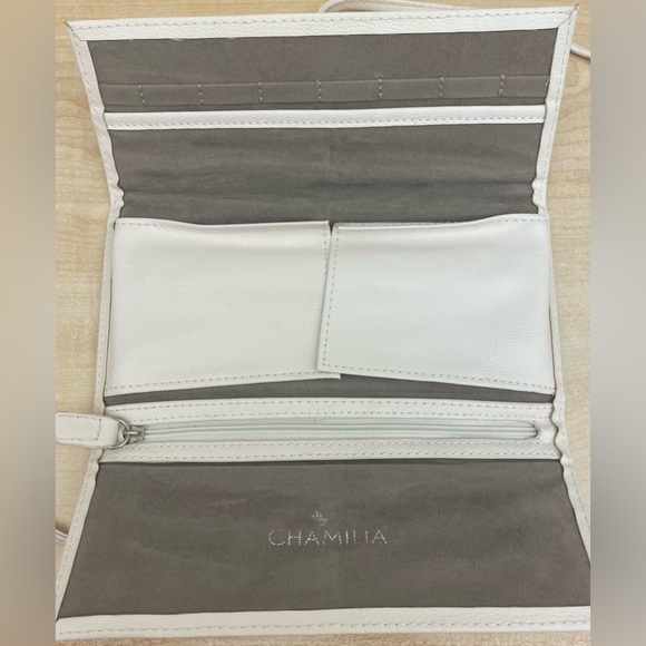 Chamilia Jewelry Travel Pouch White Leatherette Tie up Bag 4"x8" - Picture 4 of 8